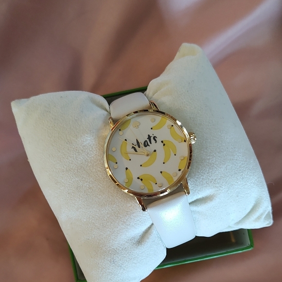 NWOT KATE SPADE Banana Watch Gold with White Leather Strap Original Box - Picture 4 of 8